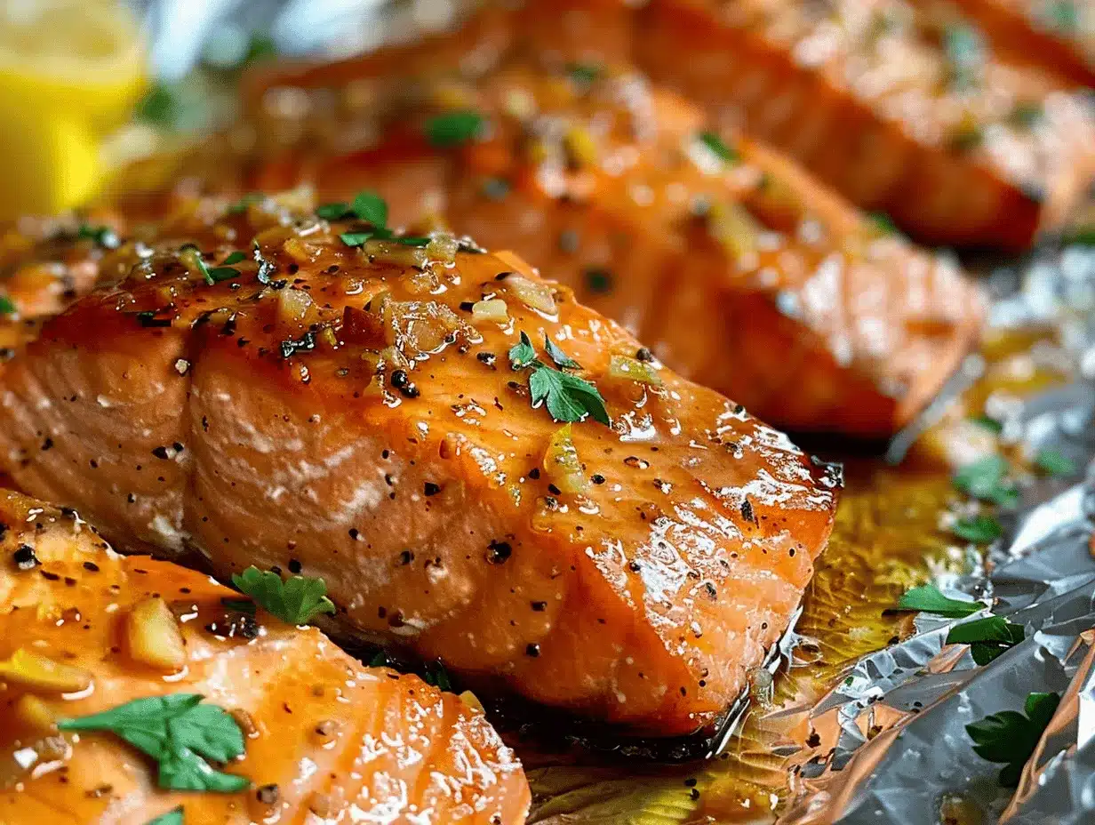 baked honey garlic salmon in foil preparation steps