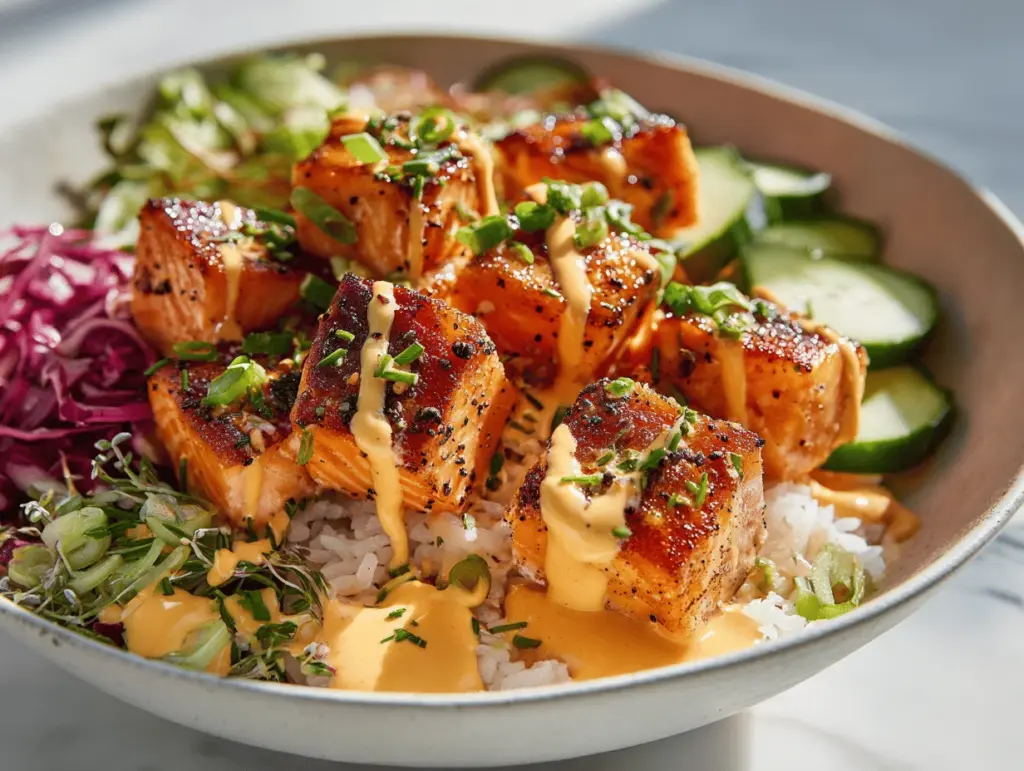bang bang salmon bites bowls - featured image