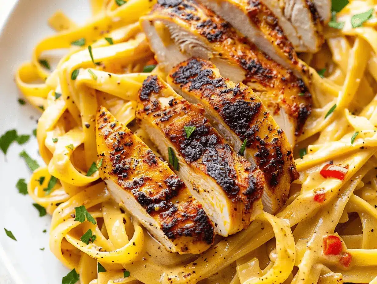 creamy Cajun chicken fettuccine pasta preparation steps