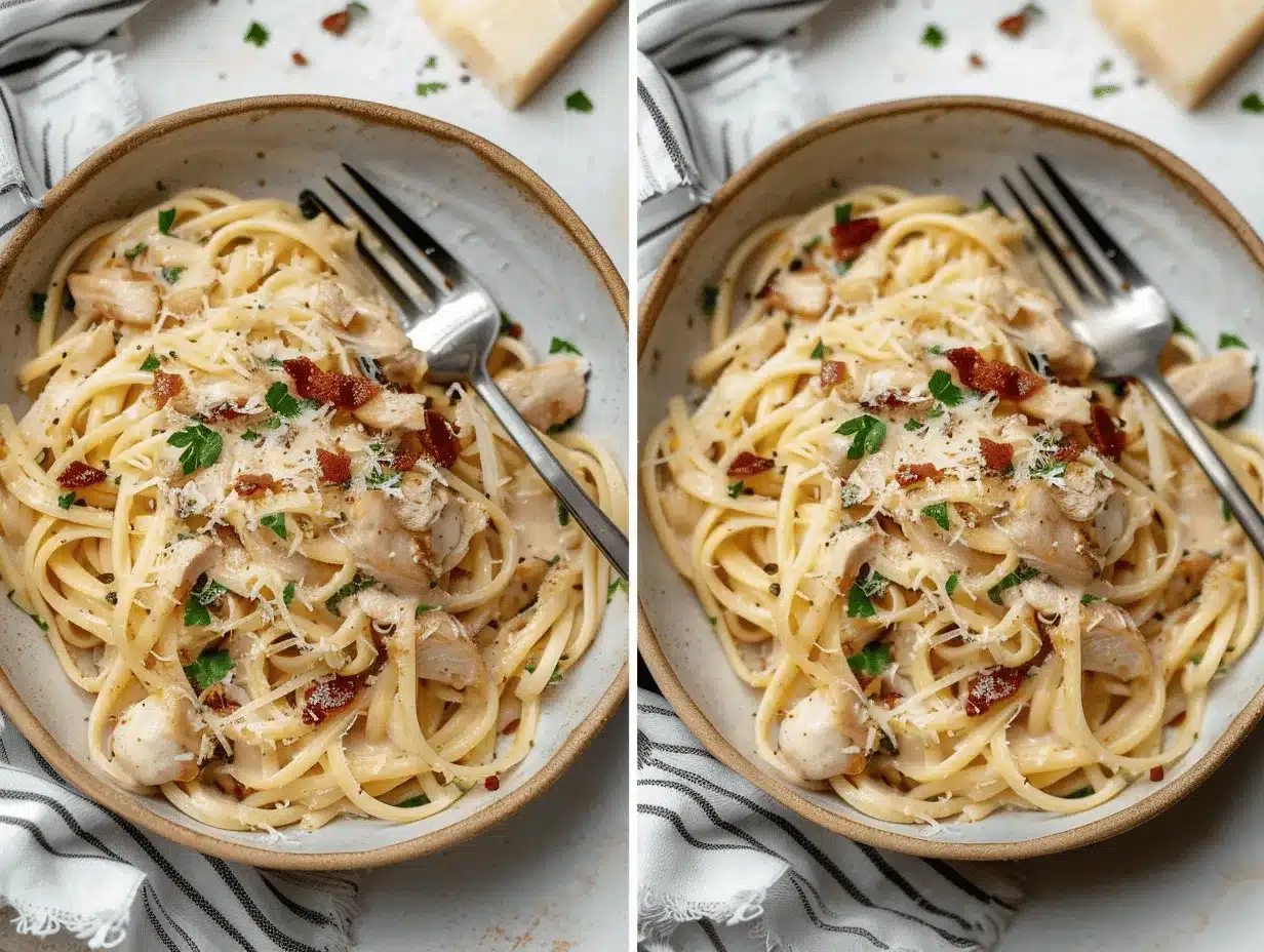 creamy chicken bacon carbonara pasta preparation steps
