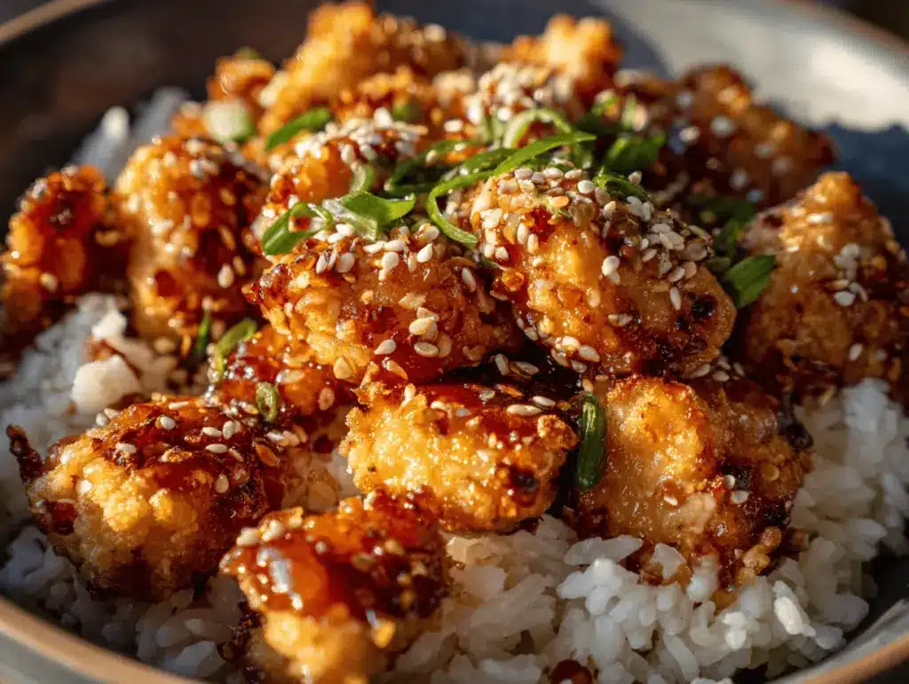 crispy honey garlic chicken bites - featured image
