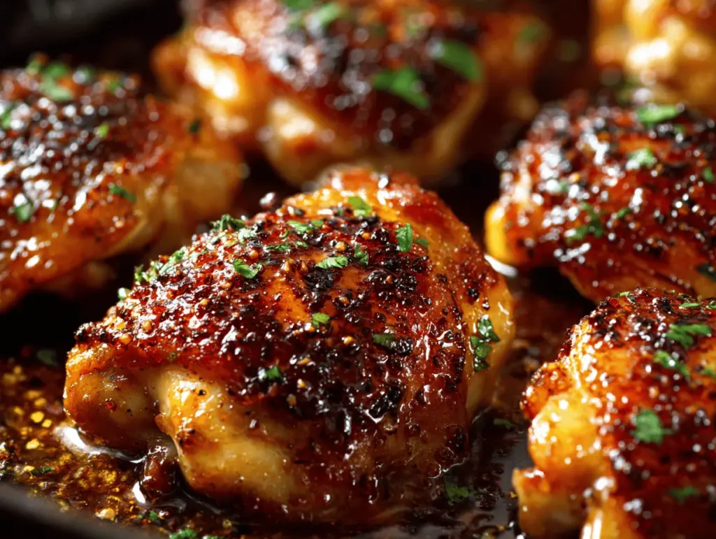 crispy honey garlic chicken thighs - featured image