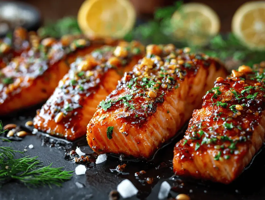 crispy honey garlic glazed salmon - featured image