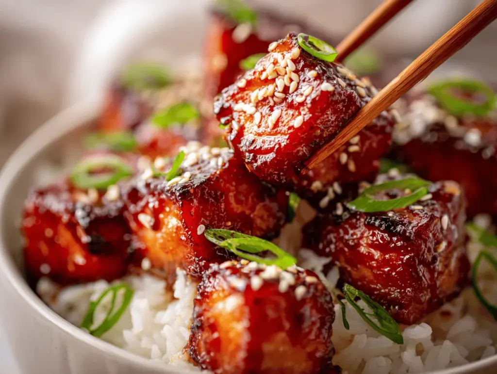 crispy honey garlic salmon bites - featured image