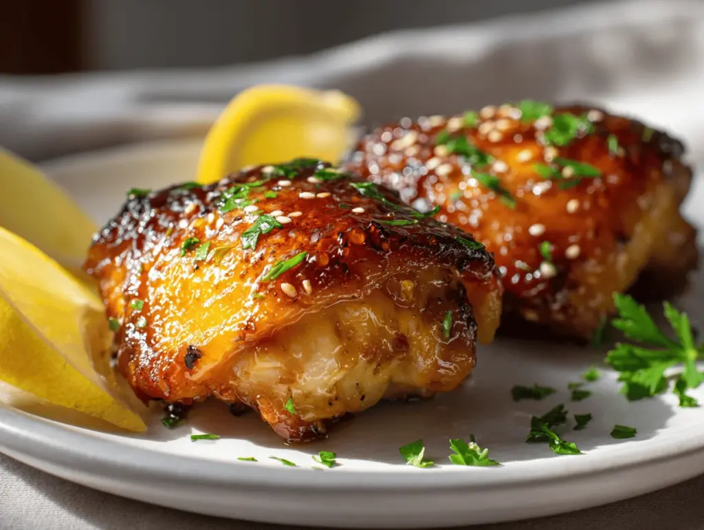 honey garlic air fryer chicken thighs - featured image
