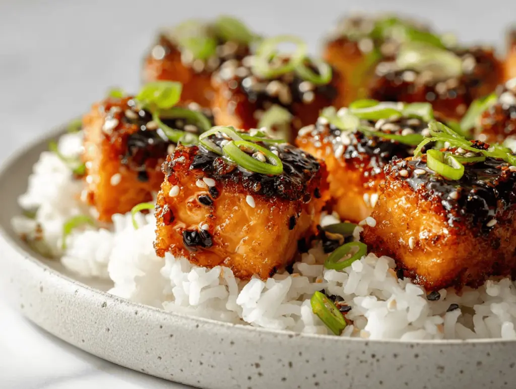 honey garlic salmon bites - featured image