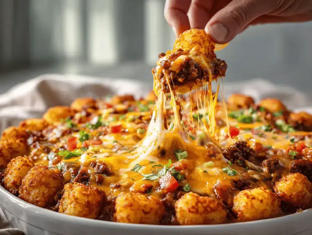 loaded taco tater tot casserole dip - featured image