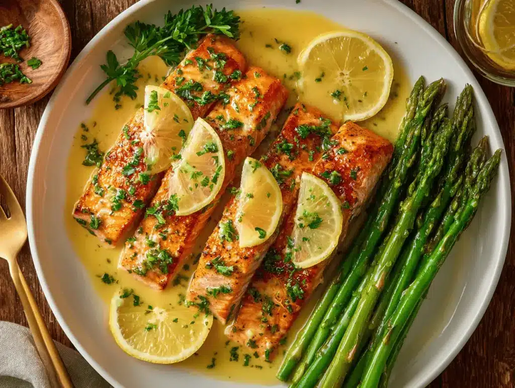 salmon with garlic lemon butter sauce - featured image