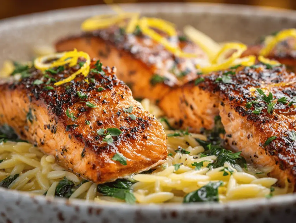 seared salmon with lemon orzo - featured image