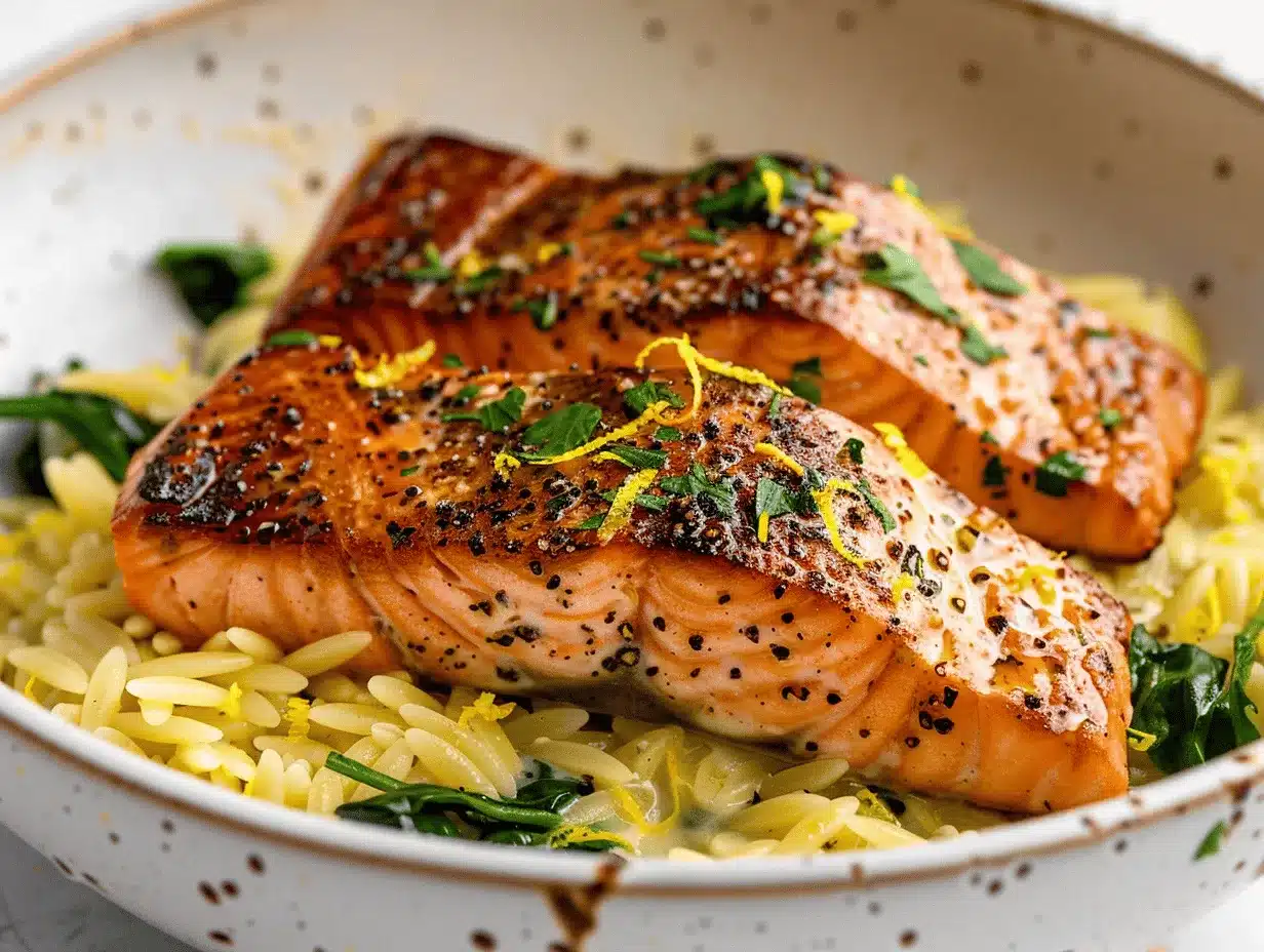 seared salmon with lemon orzo preparation steps