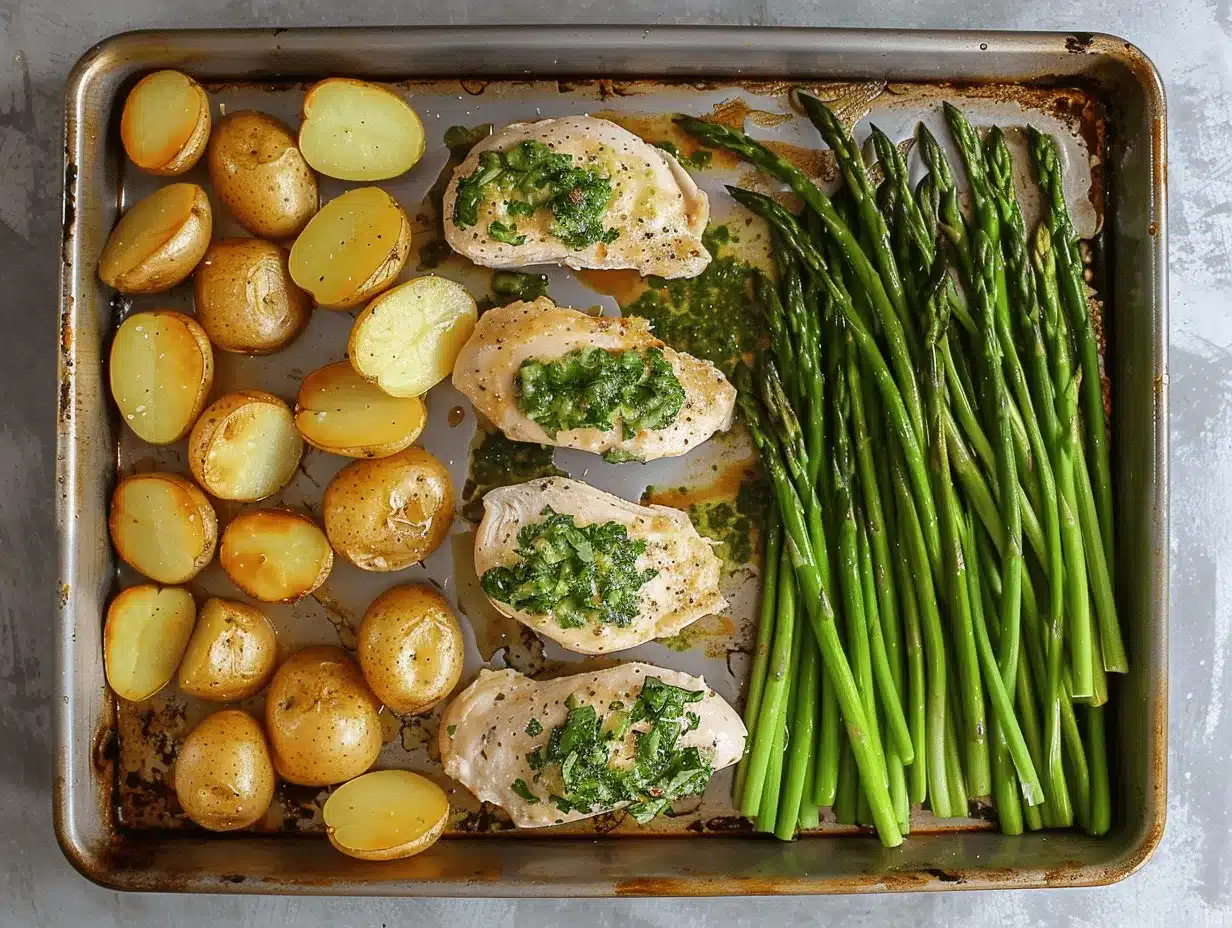sheet pan creamy herb chicken preparation steps