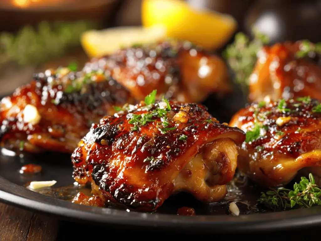 sticky honey garlic glazed chicken thighs - featured image