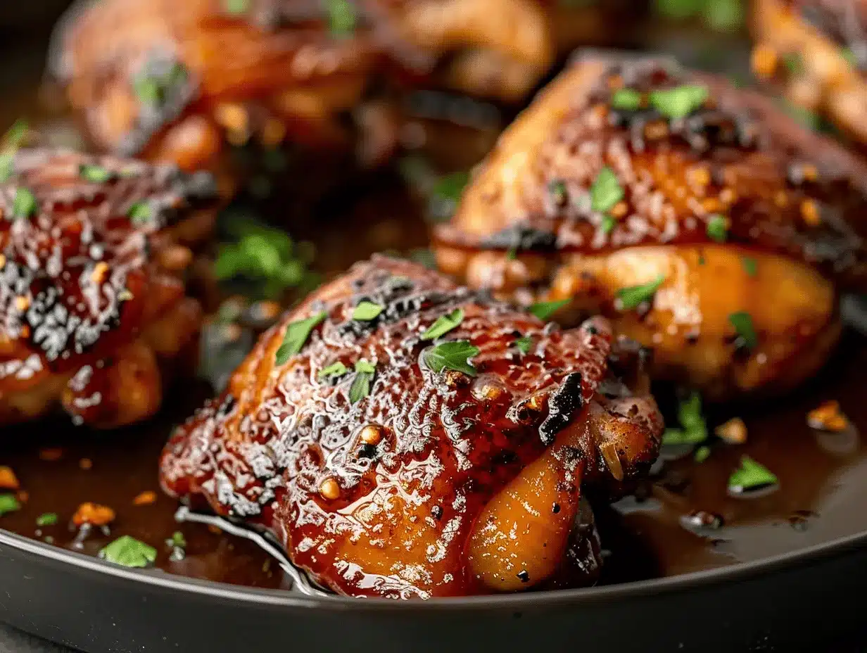 sticky honey garlic glazed chicken thighs preparation steps