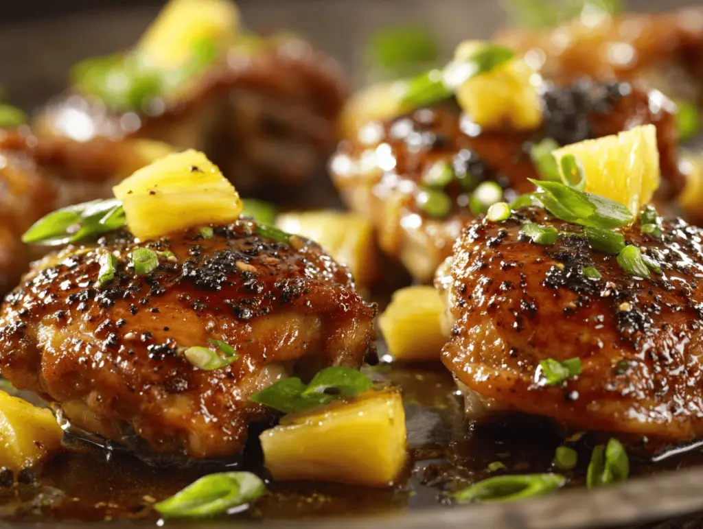 sticky honey pineapple chicken thighs - featured image