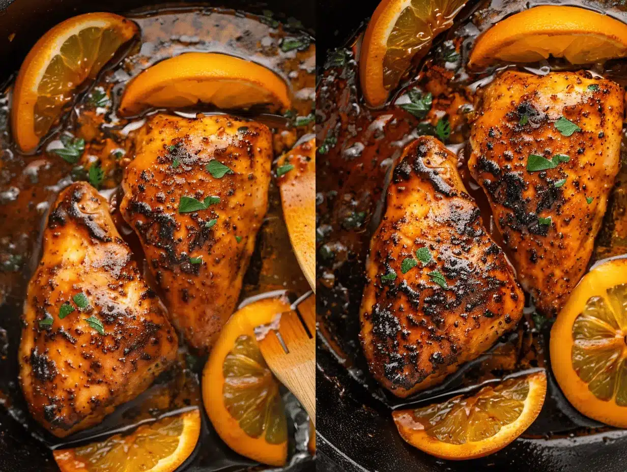 sticky orange glazed chicken skillet preparation steps