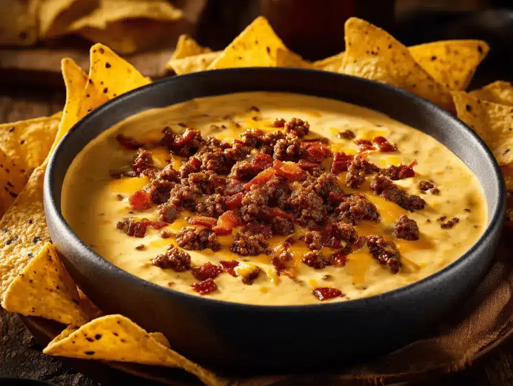 bacon cheeseburger queso dip - featured image