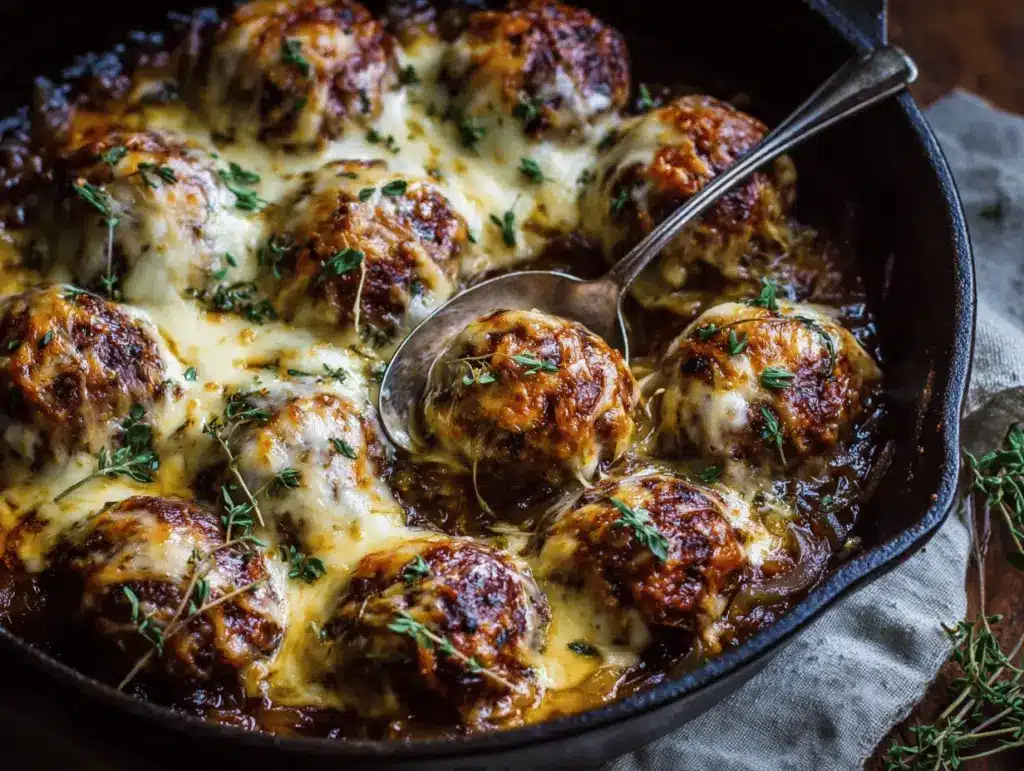 cheesy French onion meatballs - featured image