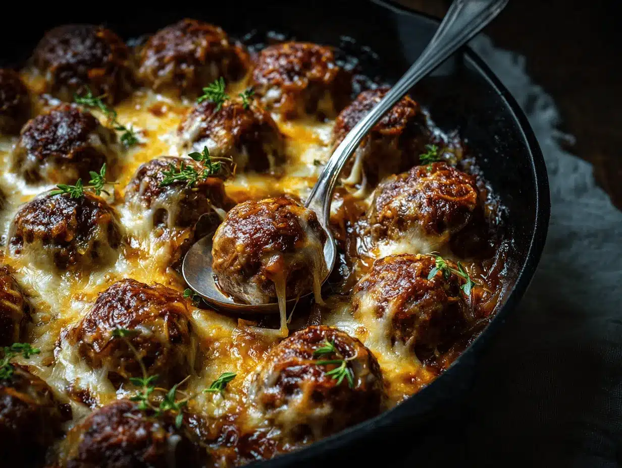 cheesy French onion meatballs preparation steps