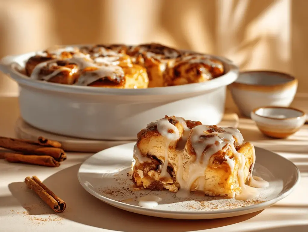 crockpot cinnamon roll casserole - featured image