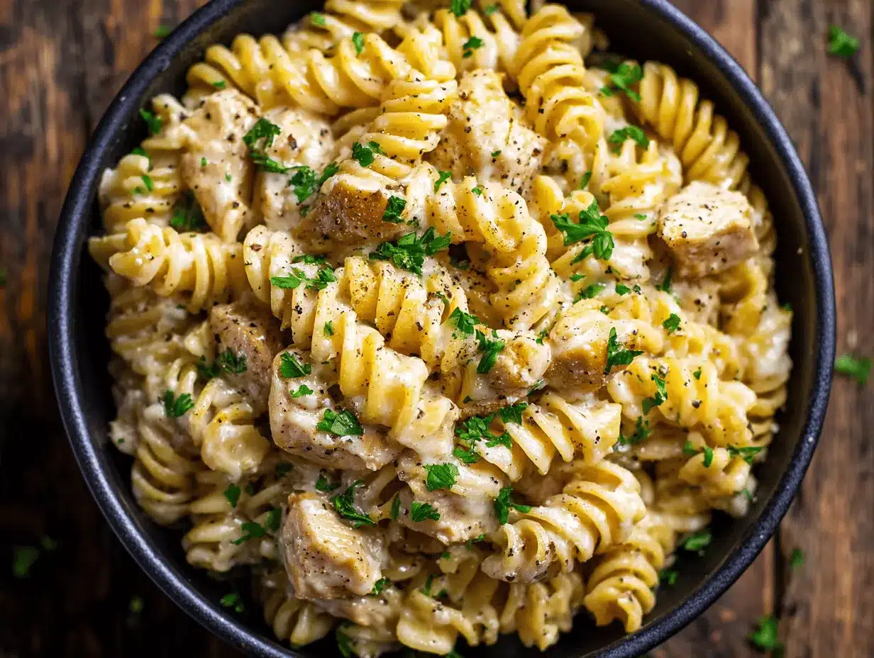 Crockpot Garlic Parmesan Chicken Pasta preparation steps