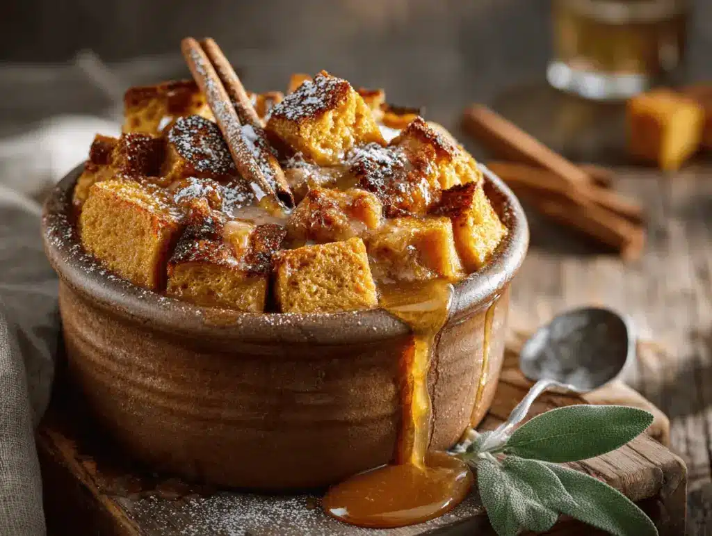 crockpot pumpkin bread pudding - featured image