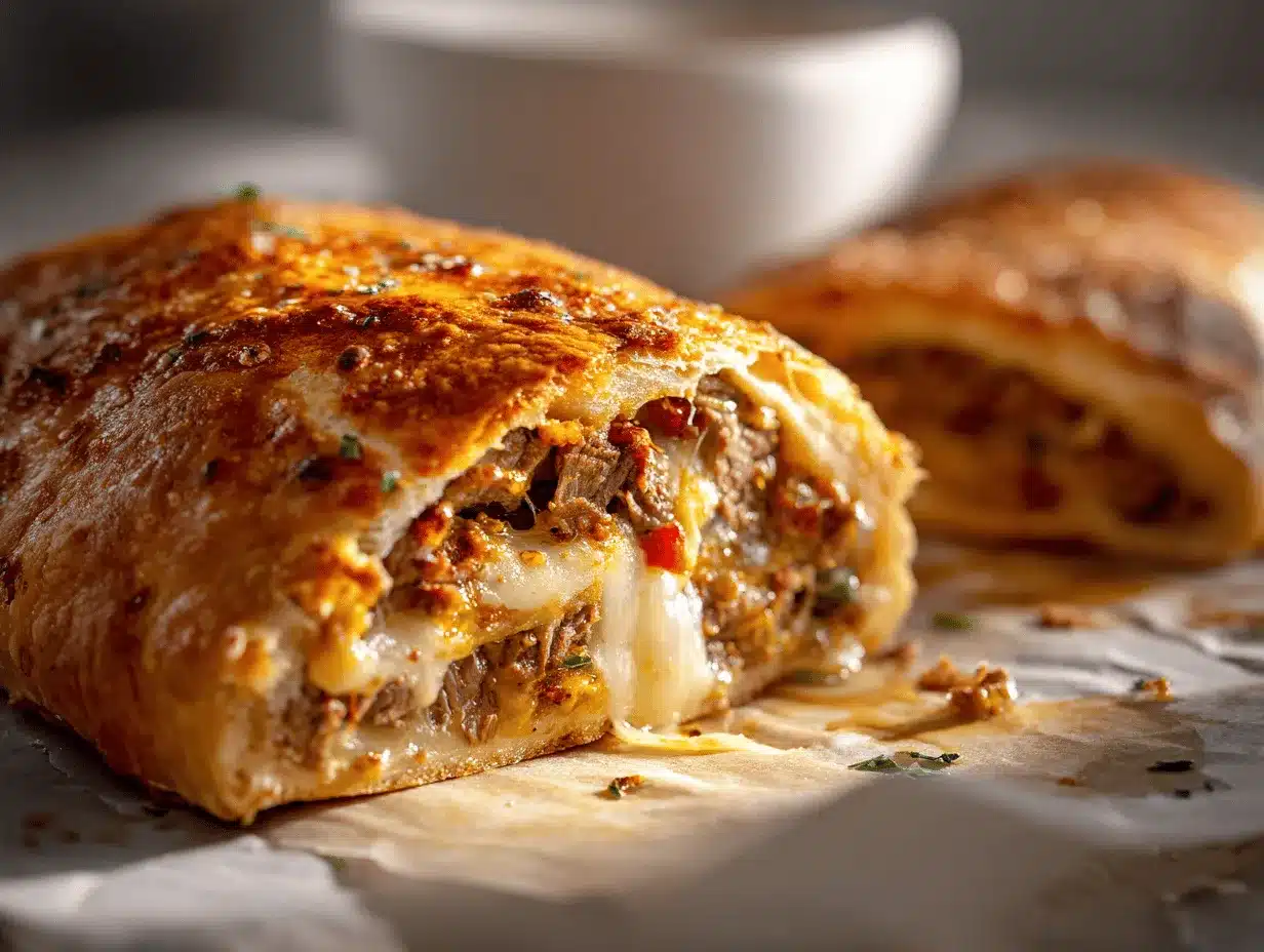 Mozzarella Cheese Steak Stromboli preparation steps