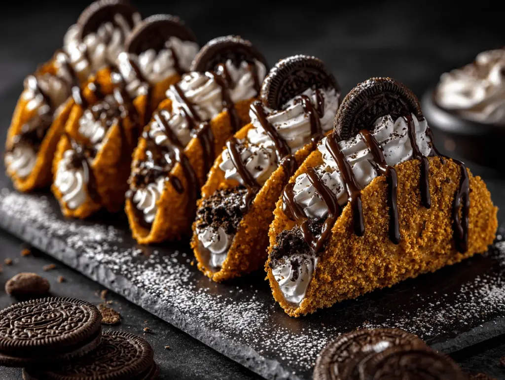 Oreo Crunch Chocolate Cheesecake Tacos - featured image