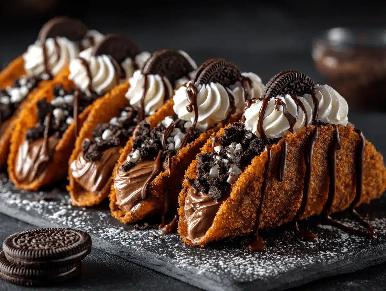 Oreo Crunch Chocolate Cheesecake Tacos preparation steps