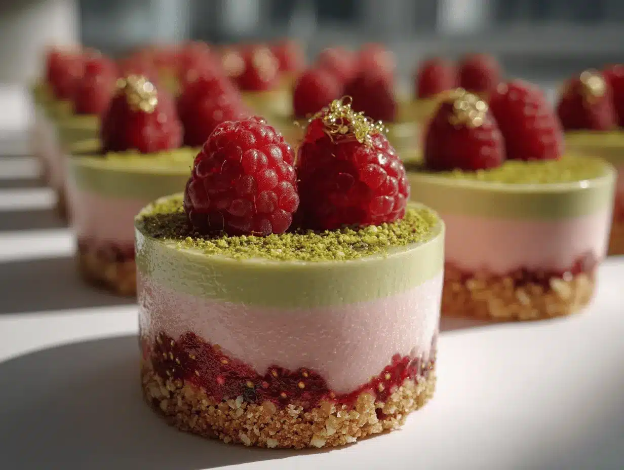raspberry pistachio mousse cakes preparation steps