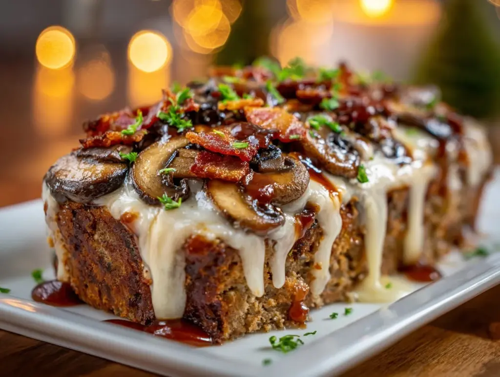 Bacon Mushroom Swiss Cheese Meatloaf - featured image