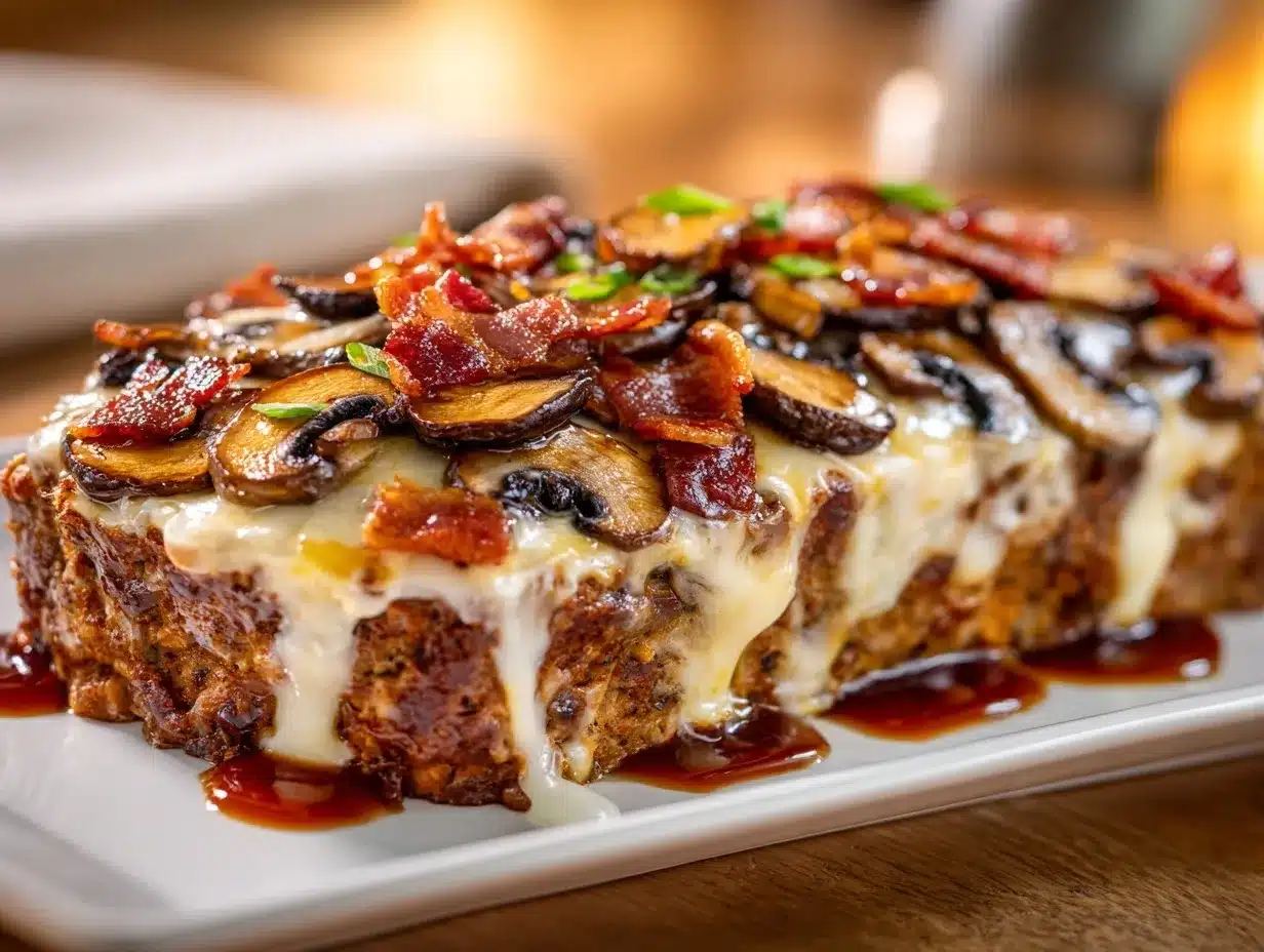 Bacon Mushroom Swiss Cheese Meatloaf preparation steps