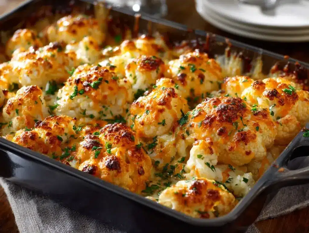 baked cheddar cauliflower casserole - featured image