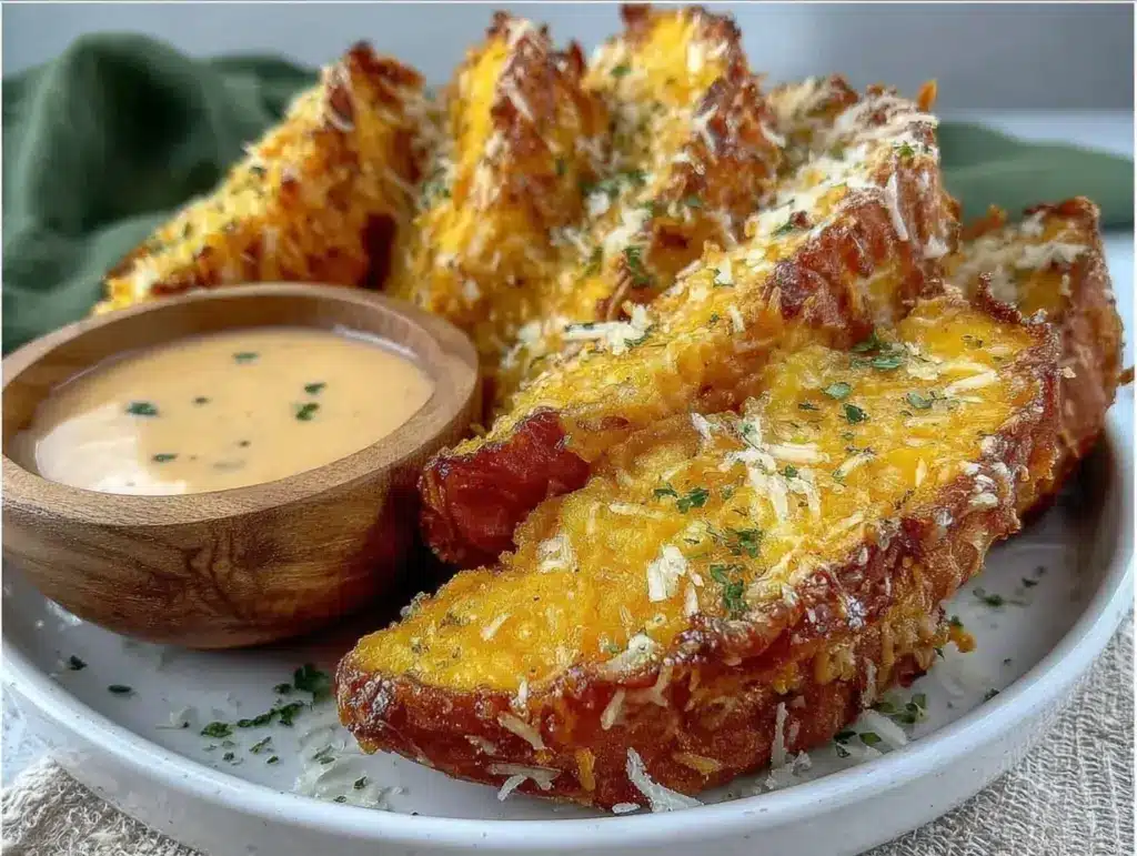 baked garlic parmesan sweet potatoes - featured image
