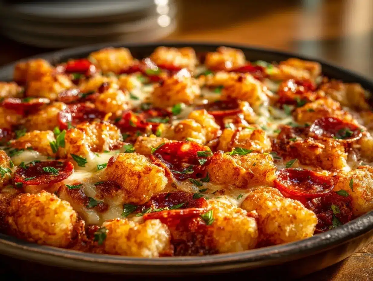 cheesy pizza tot casserole preparation steps