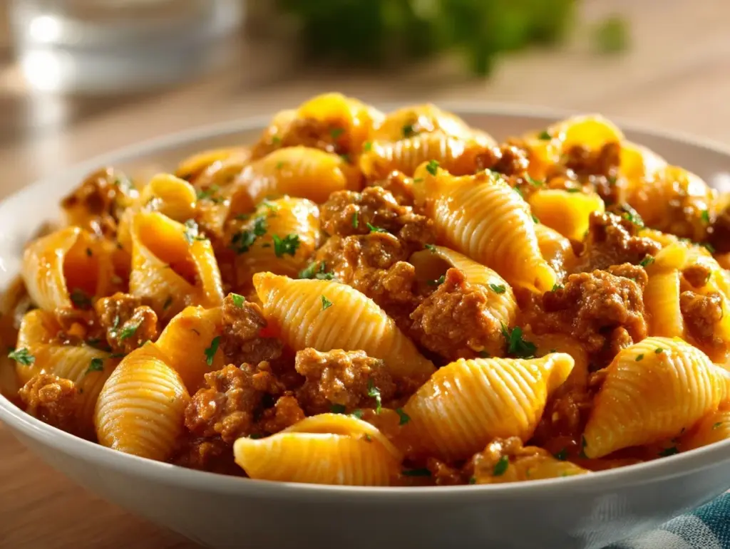 creamy beef and shells - featured image