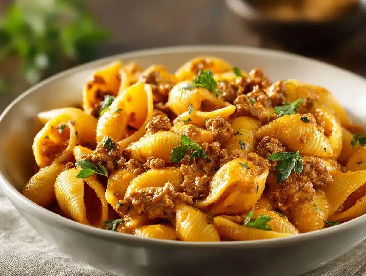 creamy beef and shells preparation steps