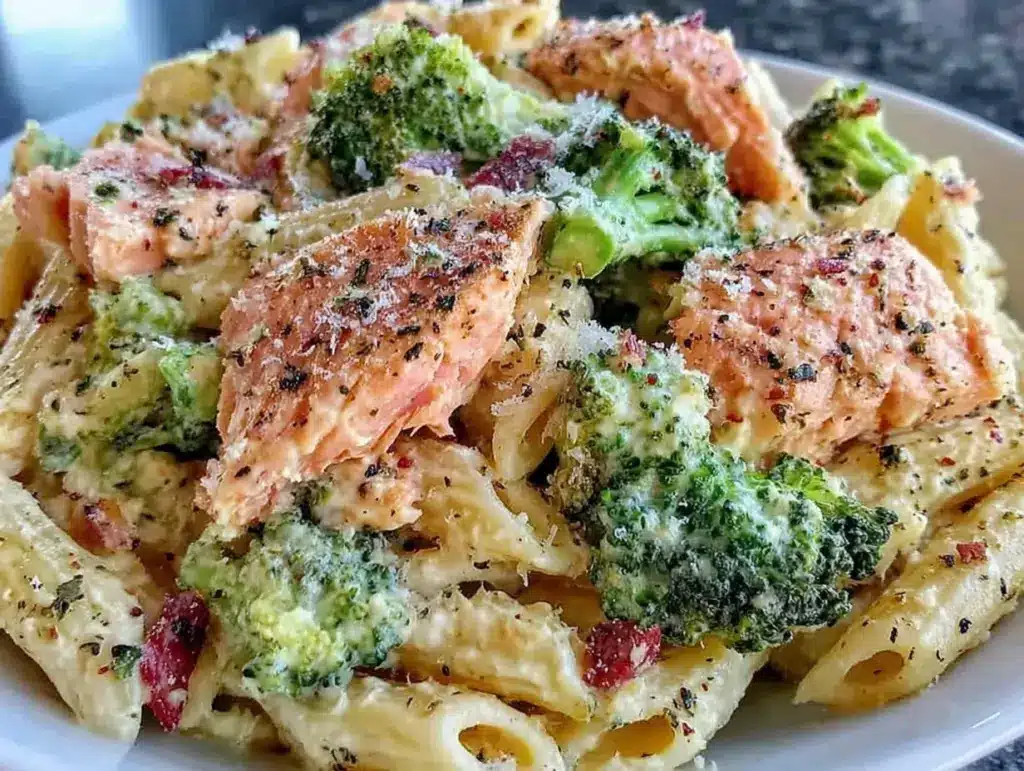 creamy salmon and broccoli pasta - featured image