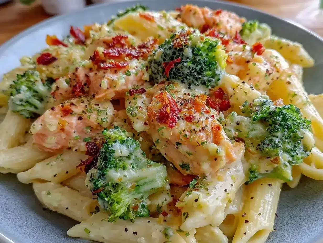 creamy salmon and broccoli pasta preparation steps