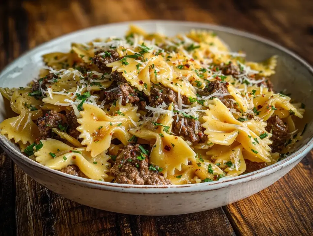 Garlic Butter Beef Bowtie Pasta - featured image