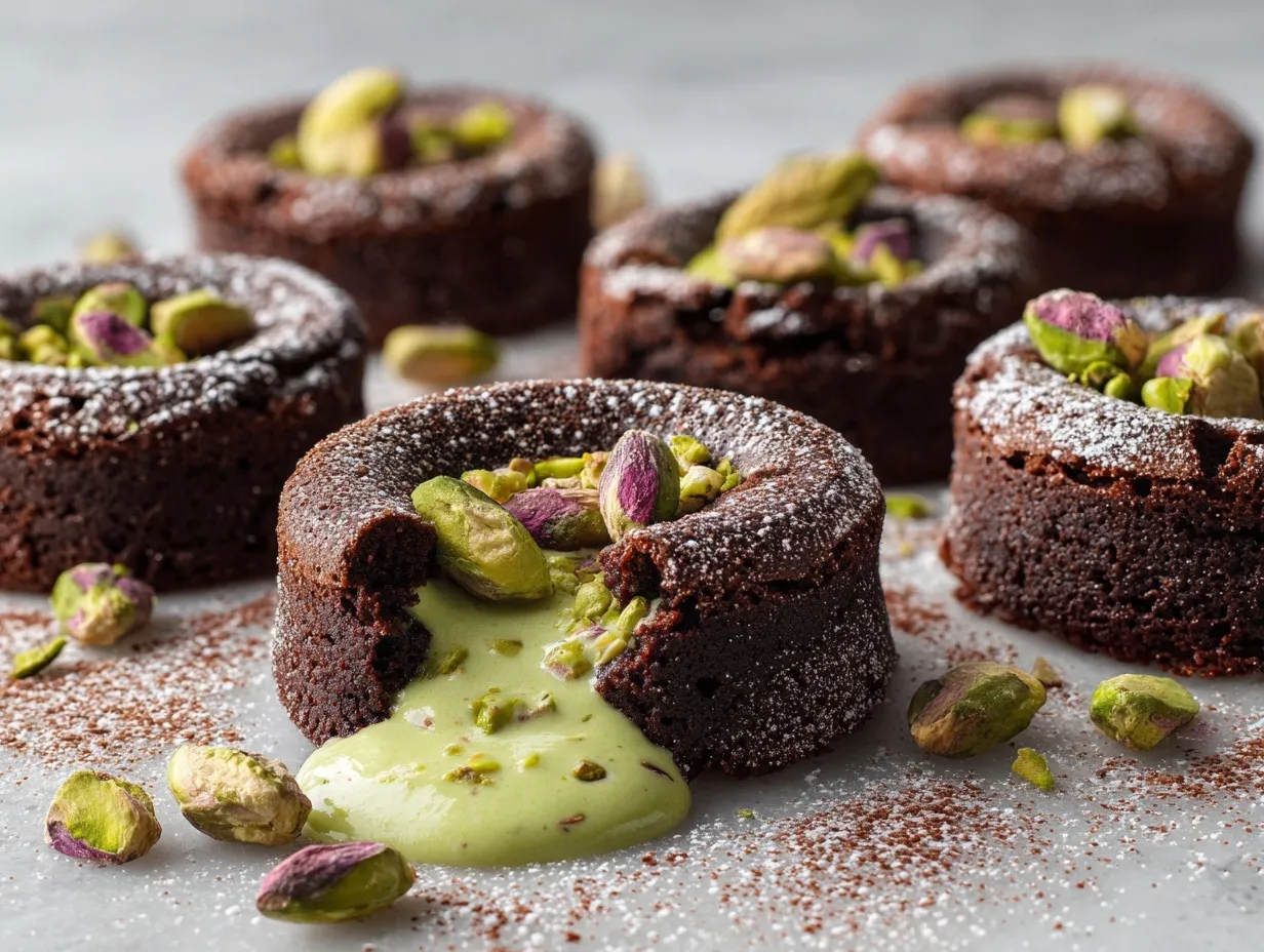Pistachio Chocolate Lava Cakes preparation steps