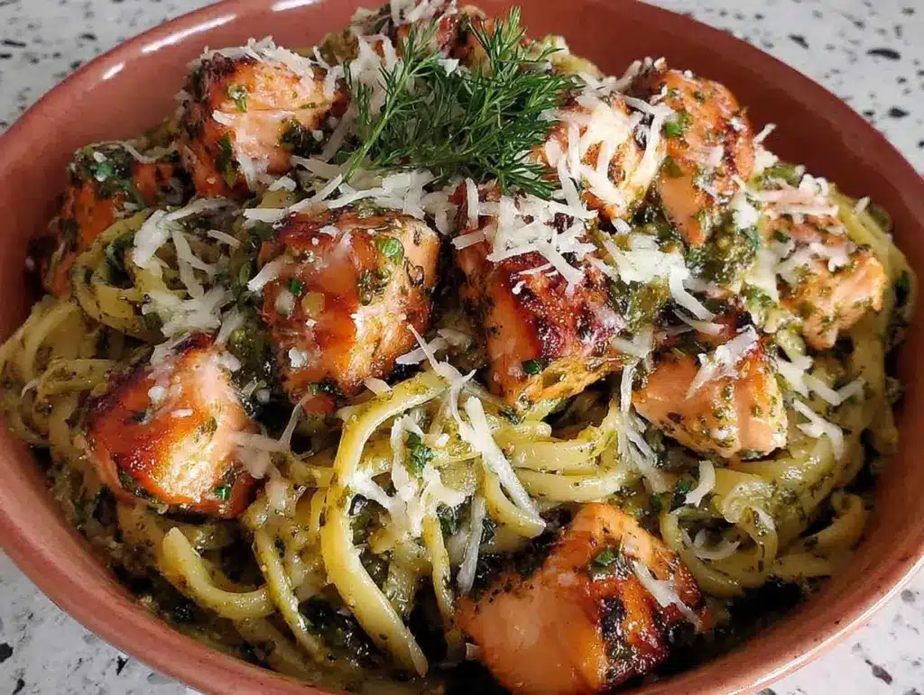 salmon pesto pasta - featured image