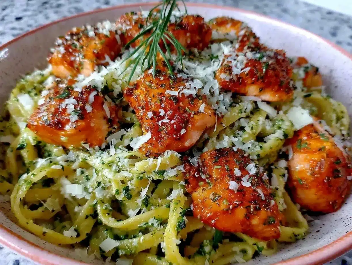 salmon pesto pasta preparation steps