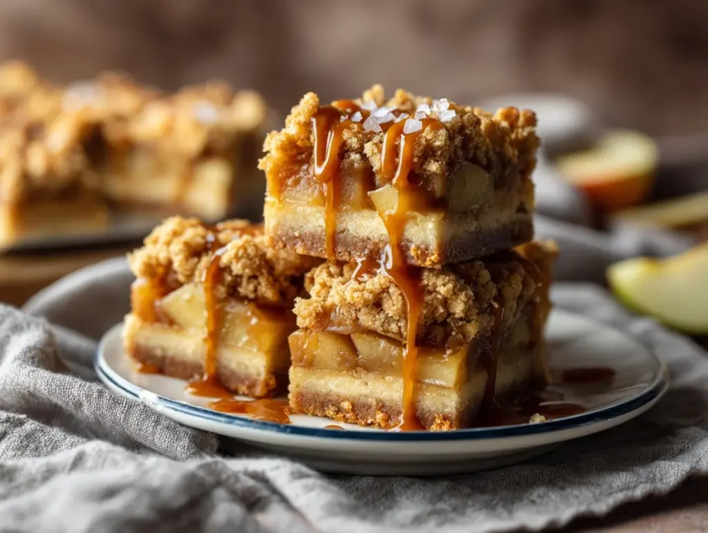 salted caramel apple crisp bars - featured image