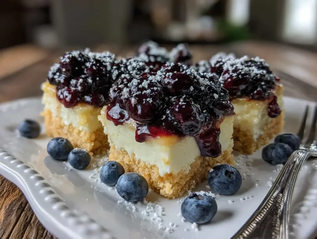 blueberry cobbler cheesecake bars - featured image