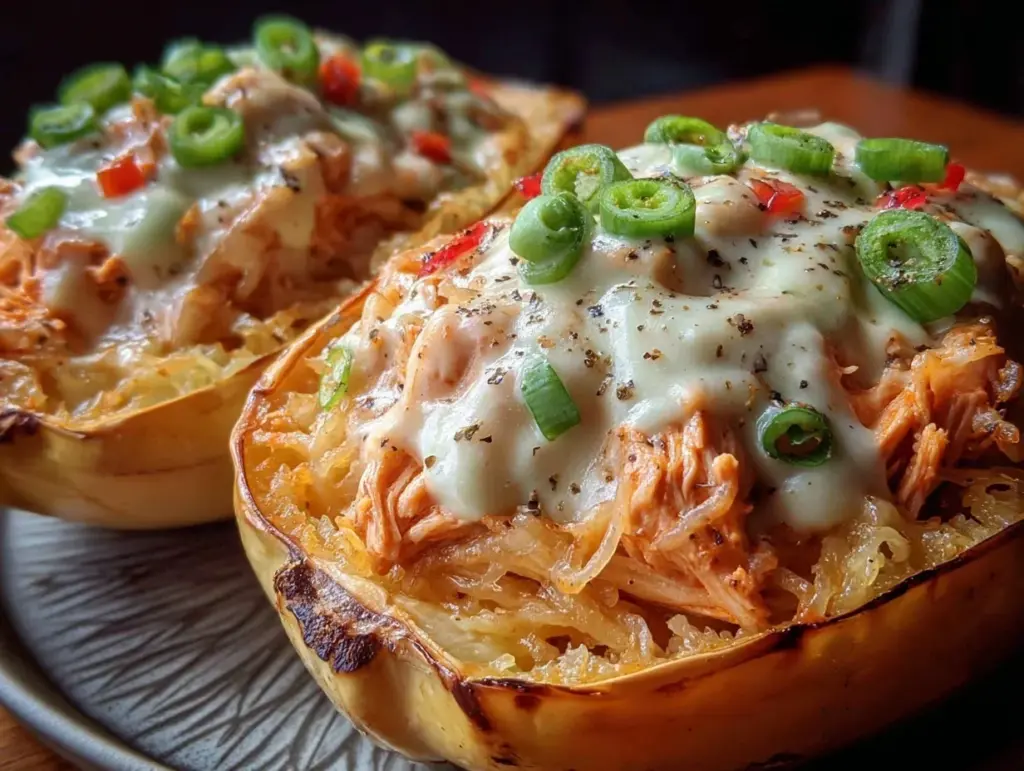 buffalo chicken stuffed spaghetti squash - featured image