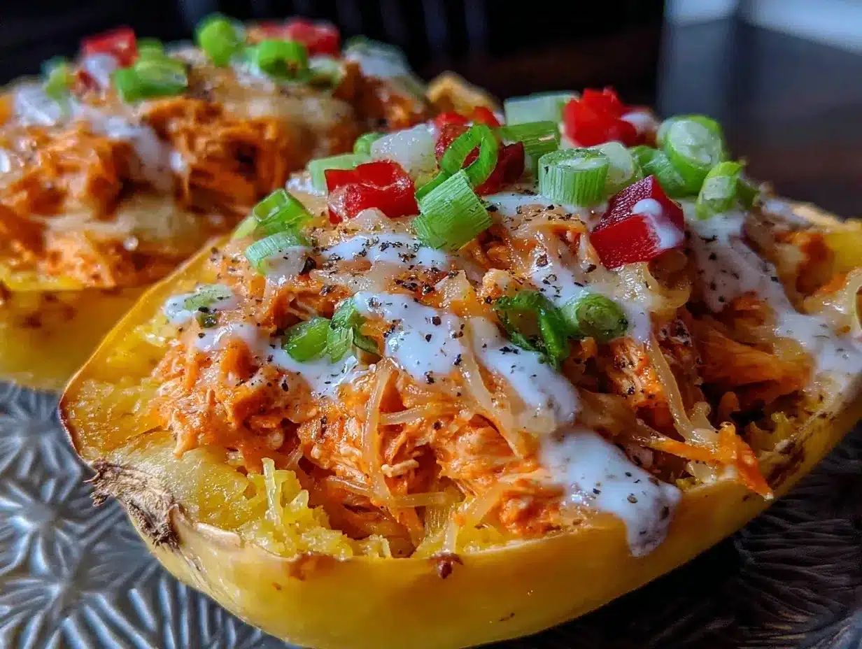 buffalo chicken stuffed spaghetti squash preparation steps