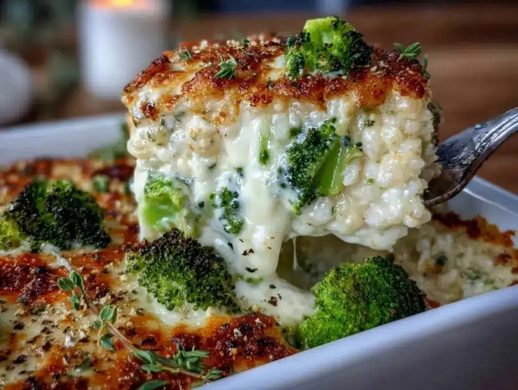 cheesy broccoli rice bake - featured image