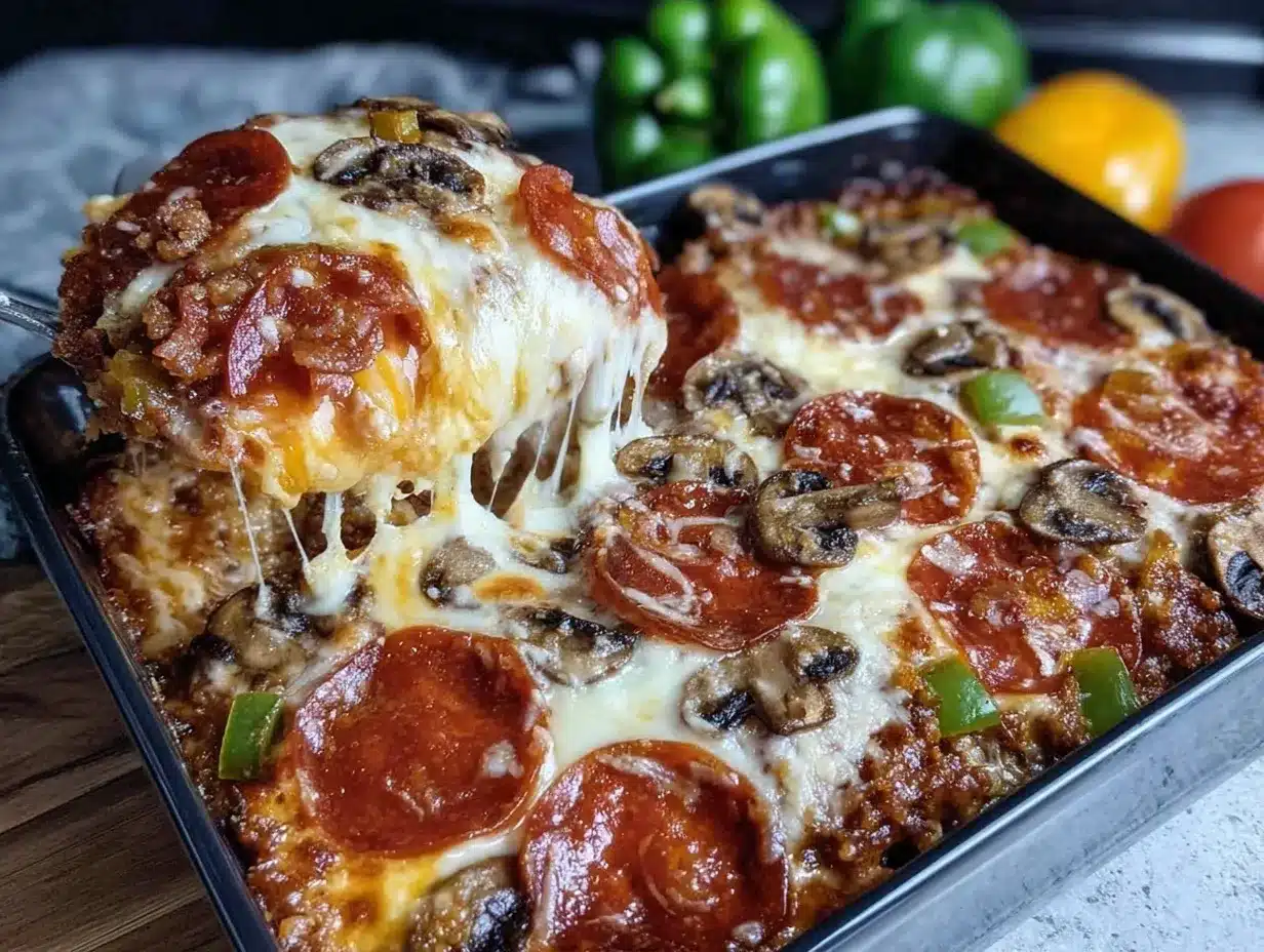 cheesy low carb pizza casserole preparation steps