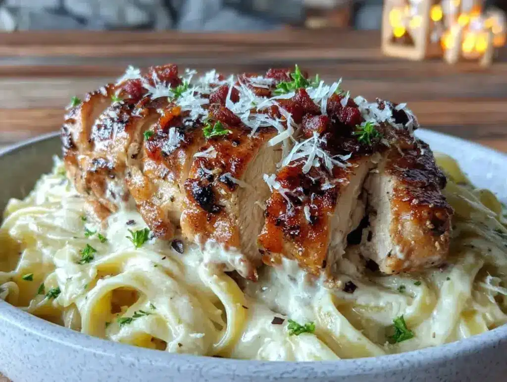 creamy garlic butter chicken pasta - featured image