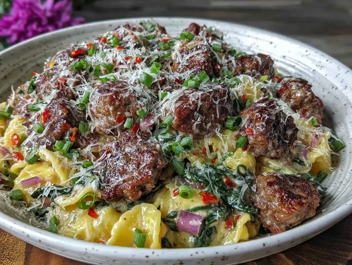 Creamy Tuscan Sausage Pasta Bake preparation steps